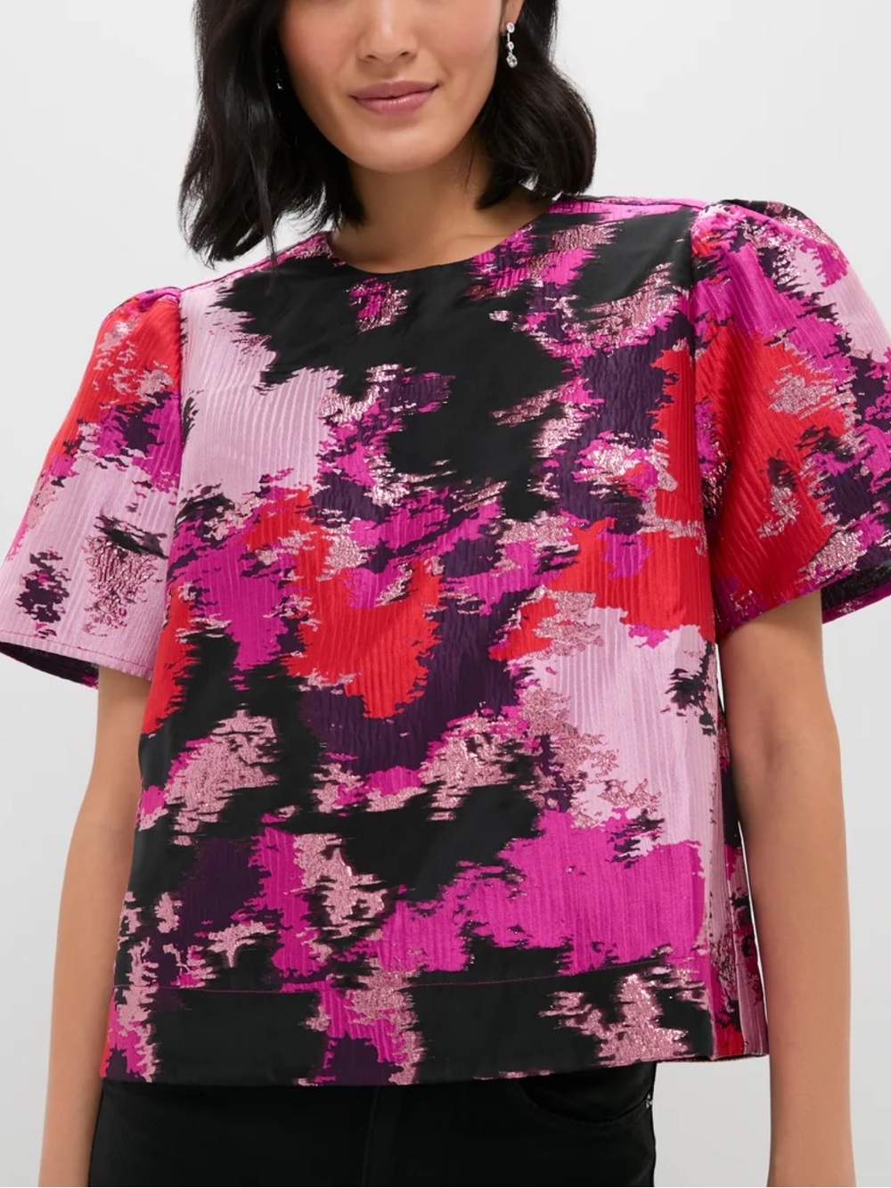 POMANDER PLACE
Pink and Red Lurex Abstract Jacquard Lyla Blouse